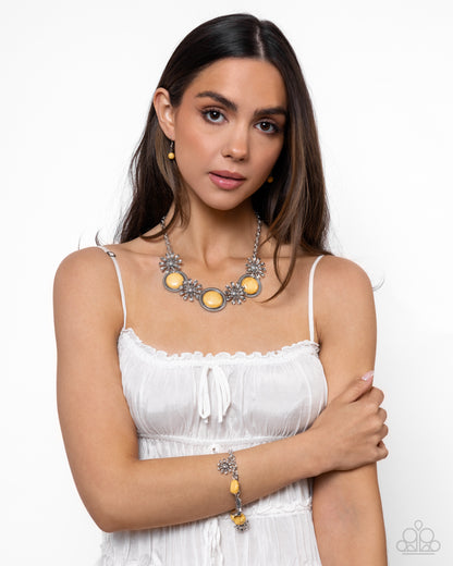 Badlands Beau - Yellow Crackle Stone Cowboy Boot Charm Clasp Closure Bracelet - Paparazzi Accessories