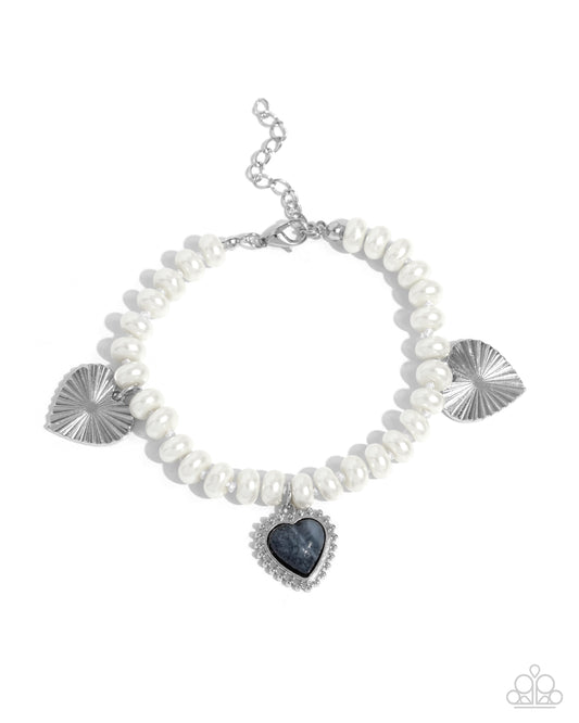 Heart-struck Haven - Silver Marbled Stone & Pearl Clasp Bracelet - Paparazzi Accessories