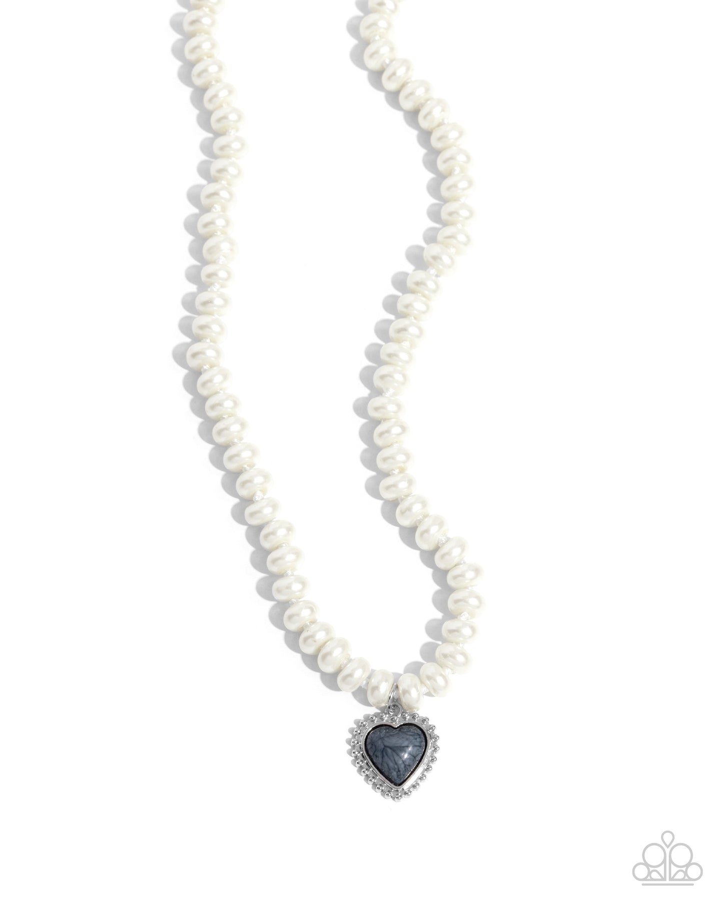 Modest Malibu - Silver Stone Heart & Pearl Necklace - Paparazzi Accessories