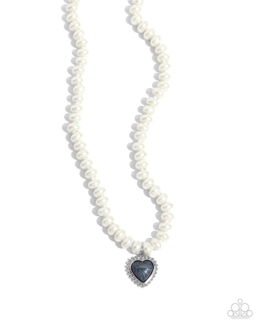Modest Malibu - Silver Stone Heart & Pearl Necklace - Paparazzi Accessories