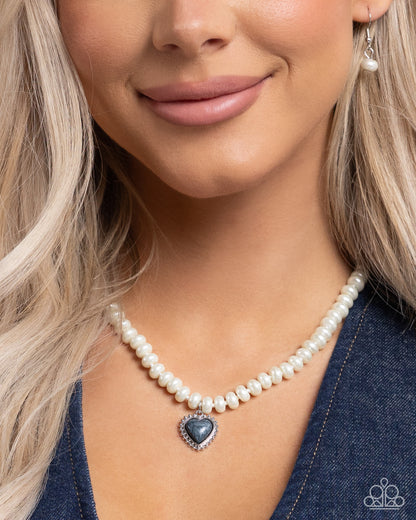 Modest Malibu - Silver Stone Heart & Pearl Necklace - Paparazzi Accessories