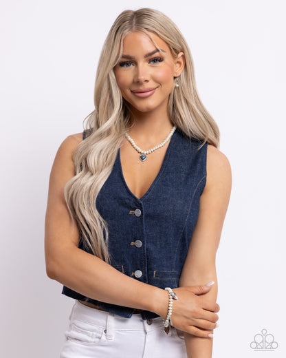 Modest Malibu - Silver Stone Heart & Pearl Necklace - Paparazzi Accessories