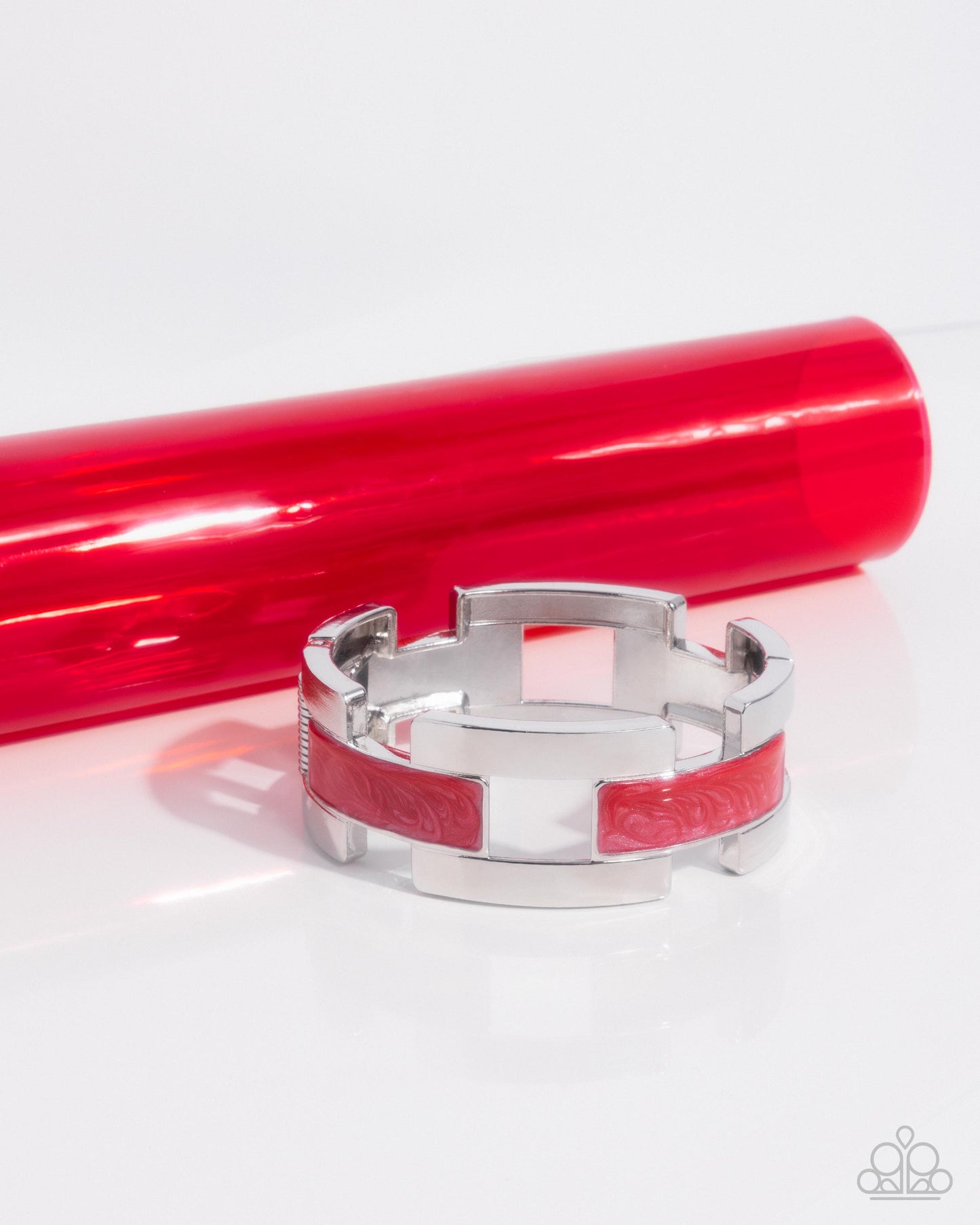 Modern Merger - Red Pearly Enamel Silver Hinge Bracelet - Paparazzi Accessories