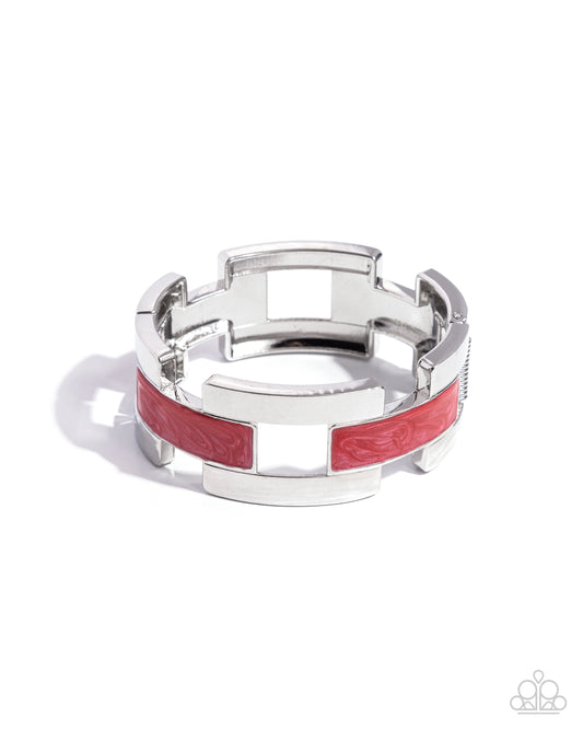 Modern Merger - Red Pearly Enamel Silver Hinge Bracelet - Paparazzi Accessories