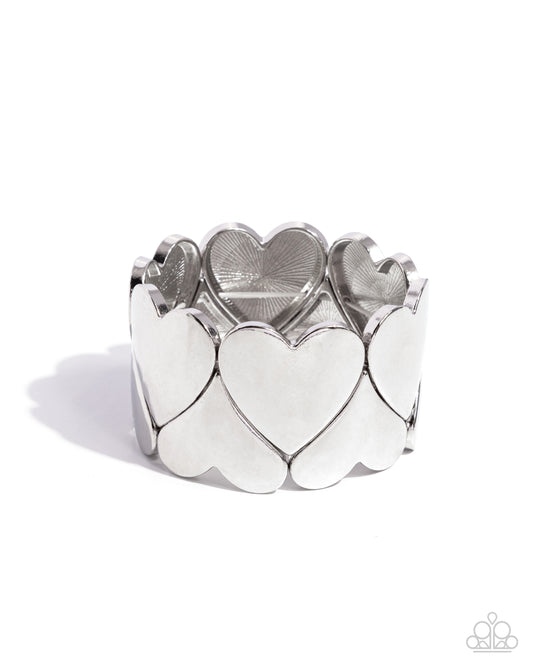 Sweetheart Setting - Silver Hearts Stretchy Bracelet - Paparazzi Accessories