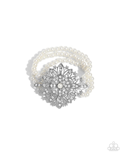 Flattering Florals - White Pearl Clasp Bracelet - Paparazzi Accessories