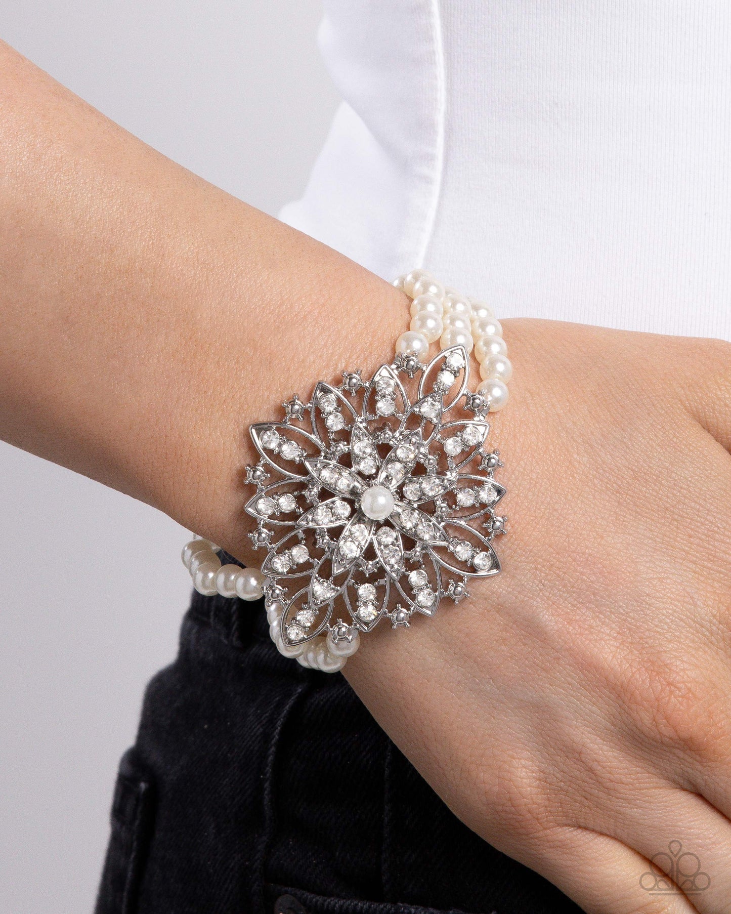 Flattering Florals - White Pearl Clasp Bracelet - Paparazzi Accessories
