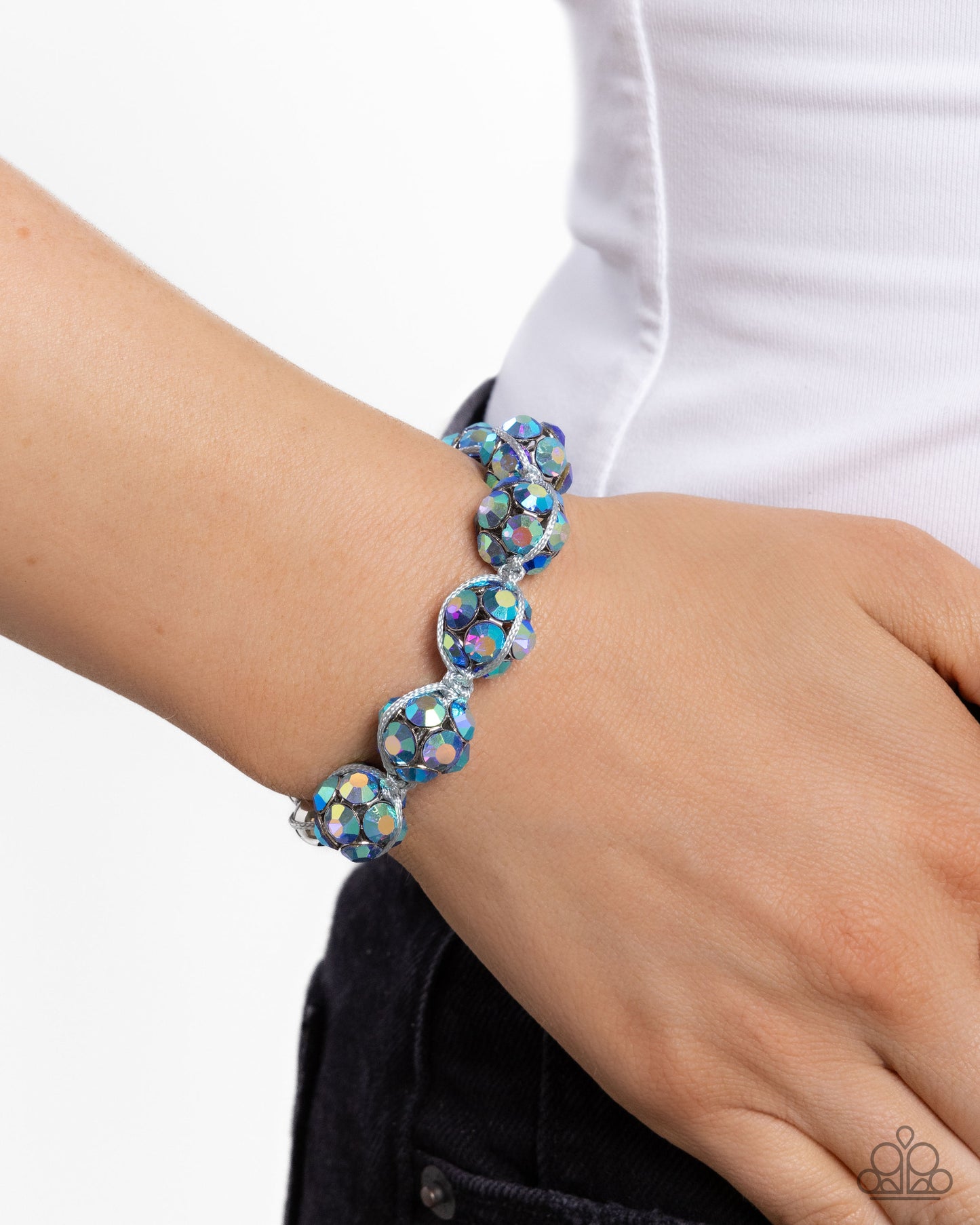 Knotted Kindness - Blue Iridescent Rhinestone Encrusted Sliding Knot Closure Bracelet - Paparazzi Accessories