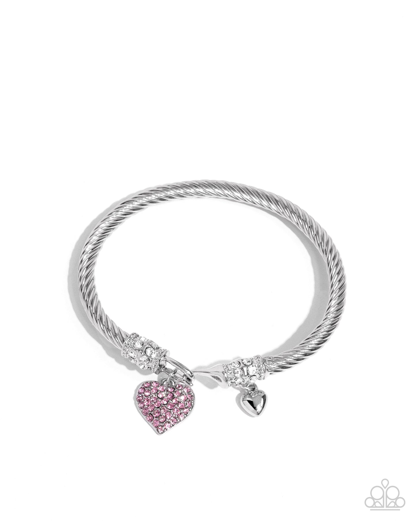Heart Hour - Pink Rhinestone Heart Hook and Eye Closure Bracelet - Paparazzi Accessories