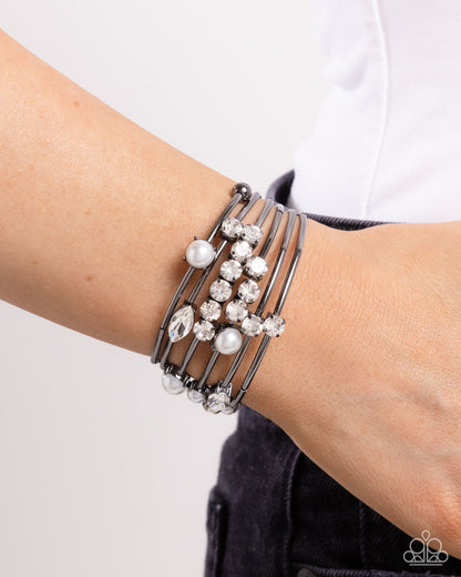Showtime Sparkle - Black Bead Memory Wire Coil Bracelet - Paparazzi Acessories
