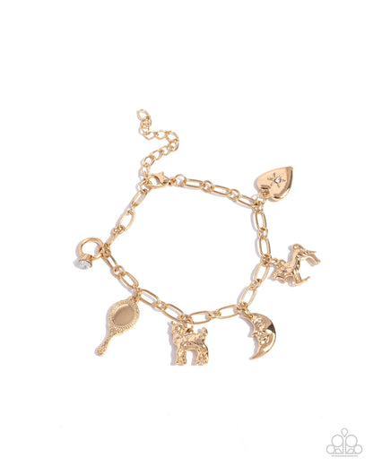 Hush Little Baby - Gold Goat, Crescent Moon, Horse, Heart Charm Clasp Bracelet - Paparazzi Accessories