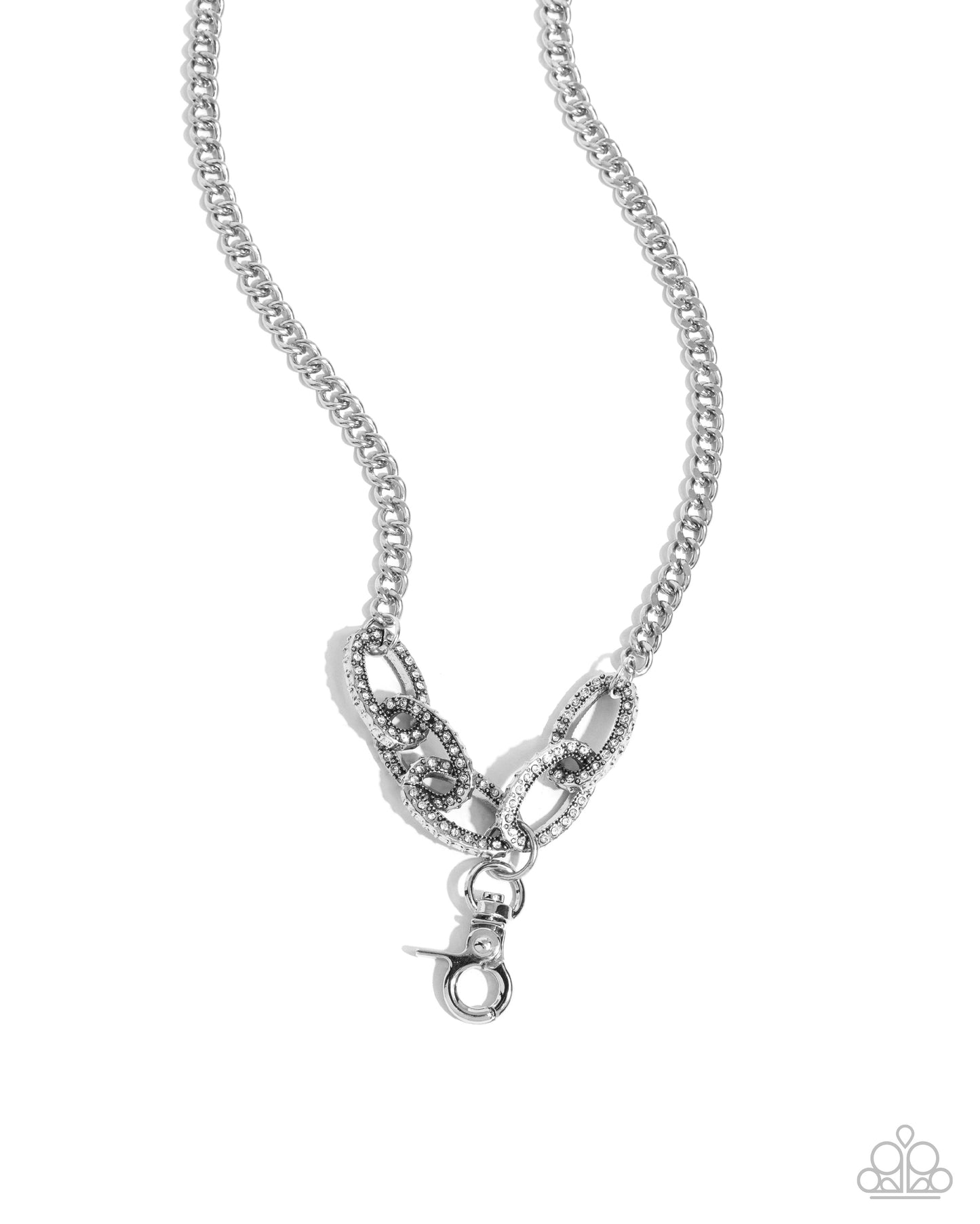 Monochromatic Maven - White Rhinestone Chain Link Lanyard Necklace - Paparazzi Accessories