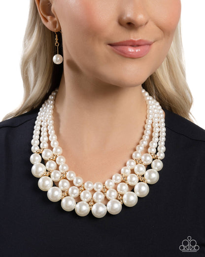 Glossy Gala - Gold & Pearl Necklace - Paparazzi Accessories