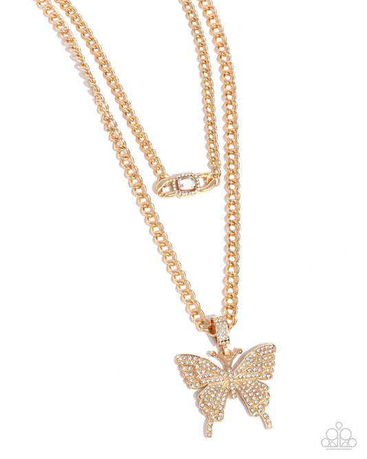 Aerial Arrangement - Gold Butterfly Necklace - Paparazzi Accessories