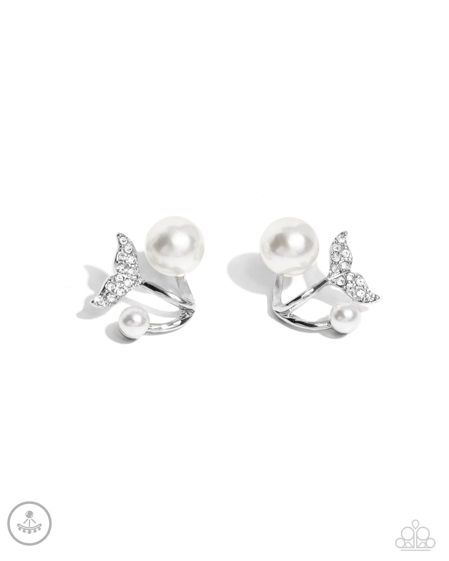 Modular Mermaid - White Pearl Silver Post Earrings - Paparazzi Accessories