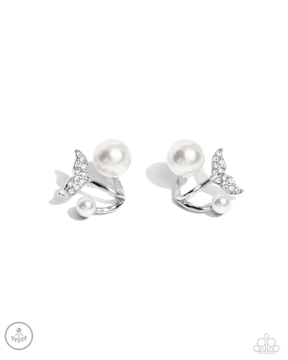 Modular Mermaid - White Pearl Silver Post Earrings - Paparazzi Accessories