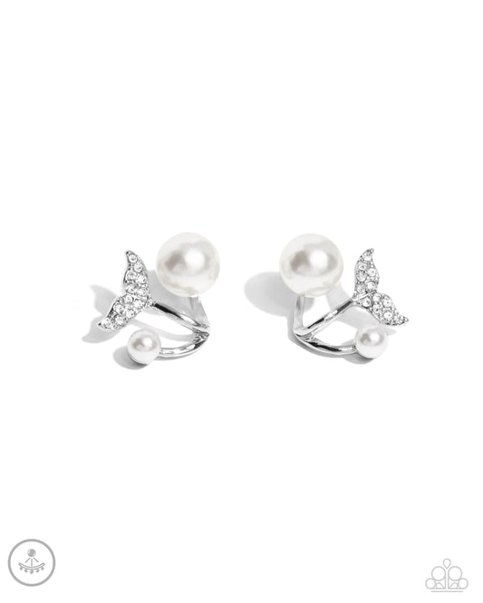 Modular Mermaid - White Pearl Silver Post Earrings - Paparazzi Accessories