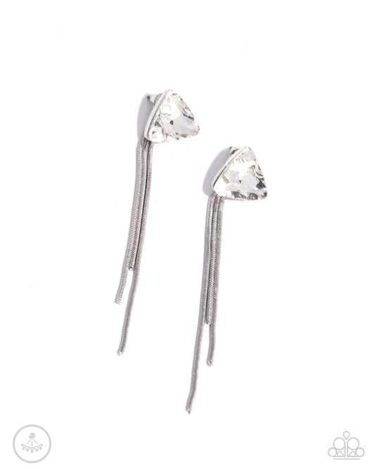 Candescent Class - White Rhinestone Silver Post Earrings - Paparazzi Accessories