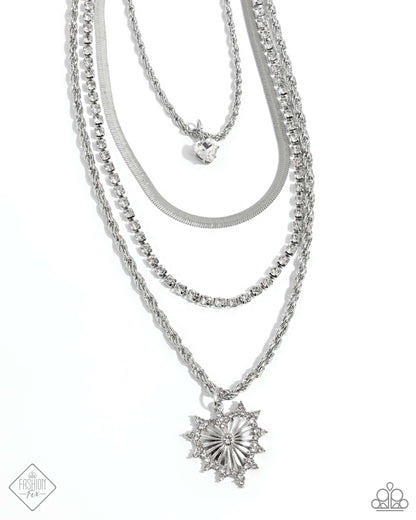 Excessive Embellishment - White Rhinestone Heart Layered Necklace - Paparazzi Accessories