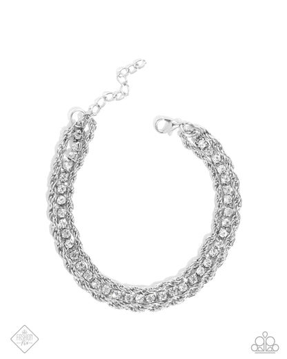Excessive Empire - White Rhinestone Silver Clasp Bracelet - Paparazzi Accessories