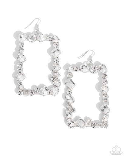 Wishful Wardrobe - White Rhinestone Frame Fishhook Earrings - Convention Exclusive 2024 - Paparazzi Accessories