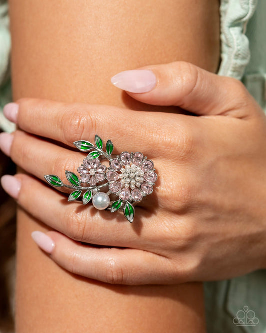 Budding Bling - Pink Flower Ring - August 2024 Life of the Party Exclusive - Paparazzi Accessories