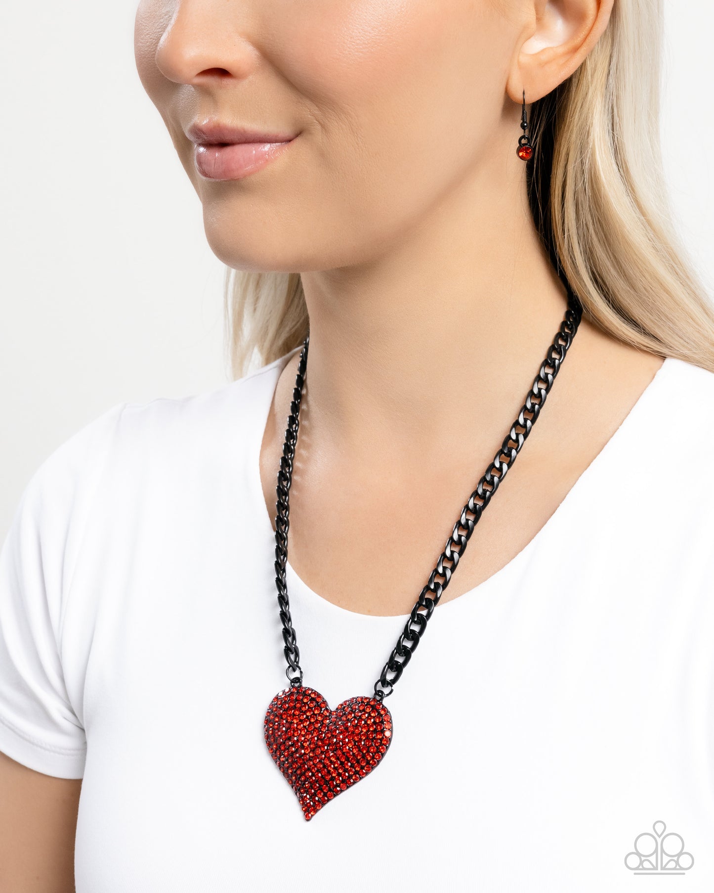 Affectionate Action - Red Rhinestone Heart Necklace - Paparazzi Accessories