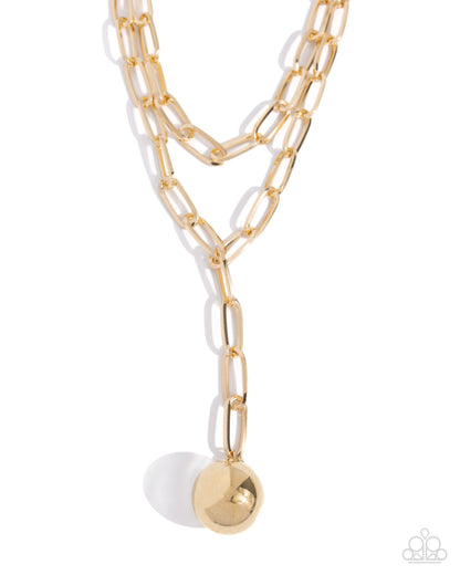 Balancing Ball - Gold Paperclip Chain Necklace - Paparazzi Accessories