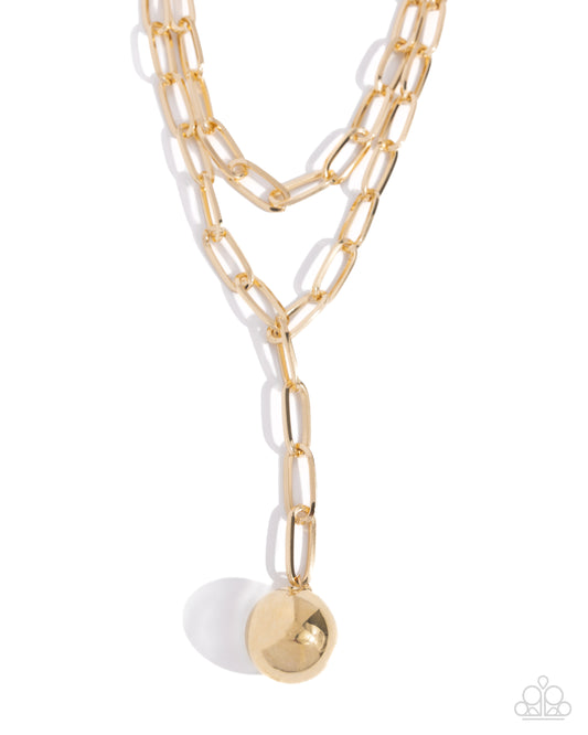 Balancing Ball - Gold Paperclip Chain Necklace - Paparazzi Accessories