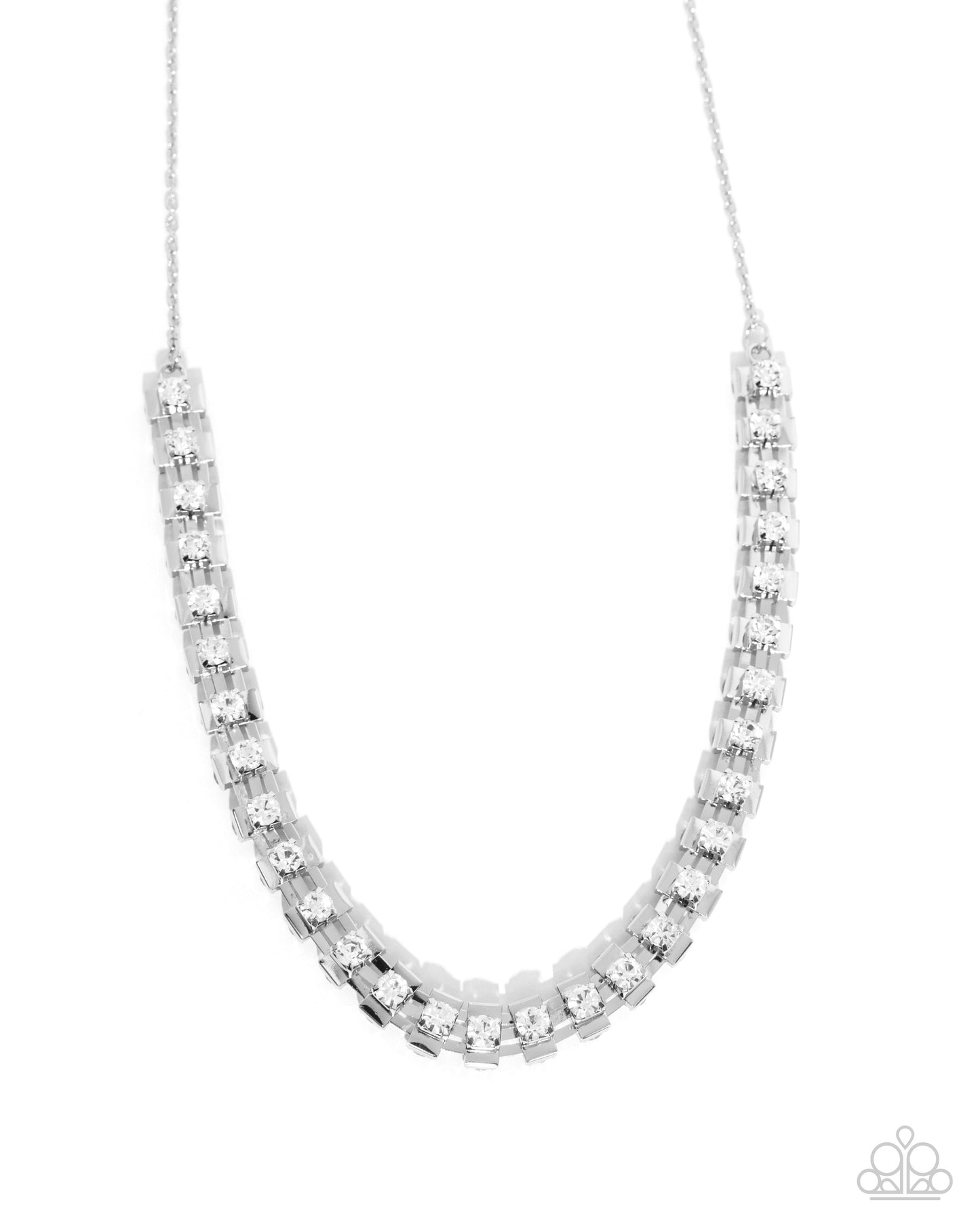 Linked Lady - White Rhinestone Necklace - Paparazzi Accessories