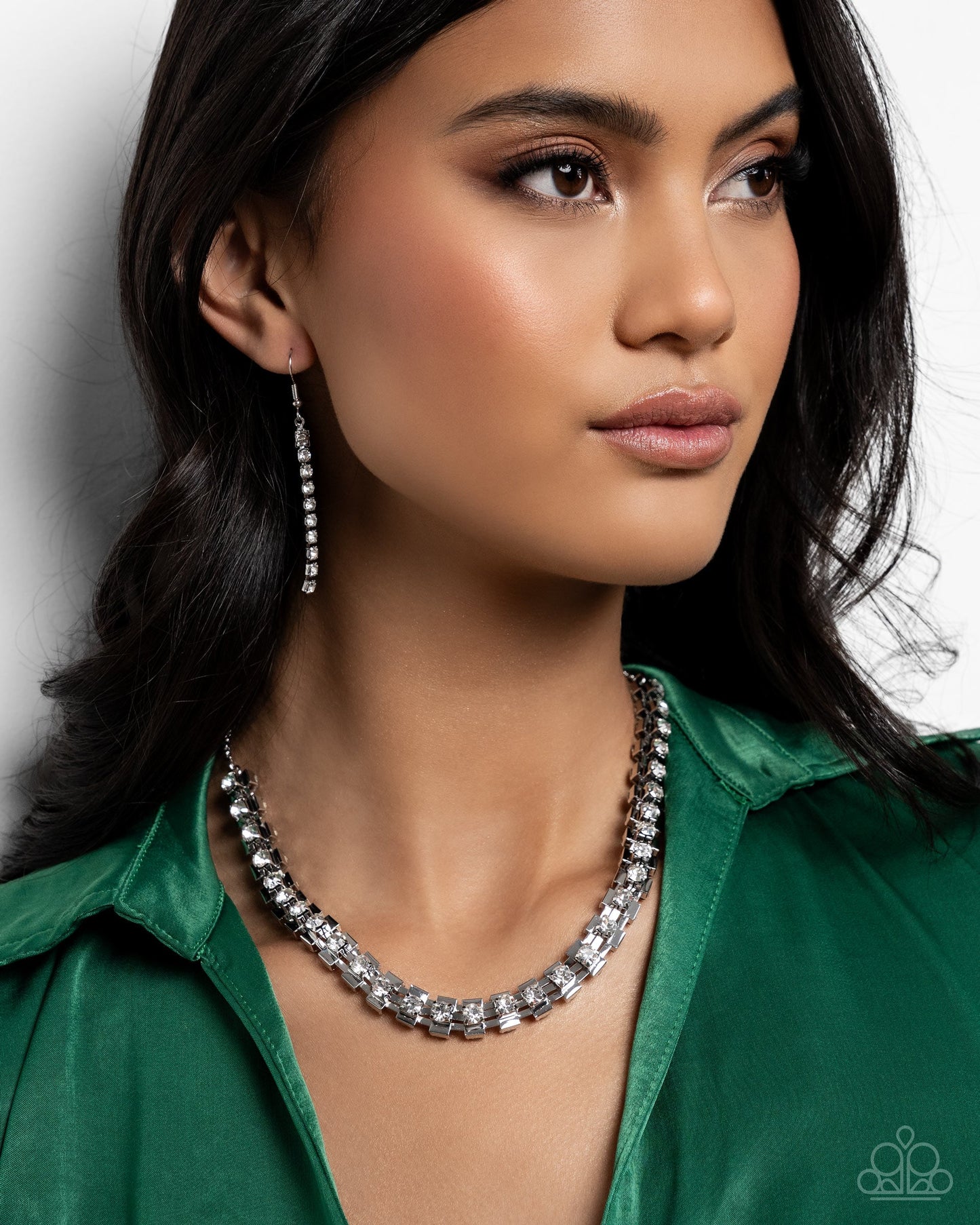 Linked Lady - White Rhinestone Necklace - Paparazzi Accessories