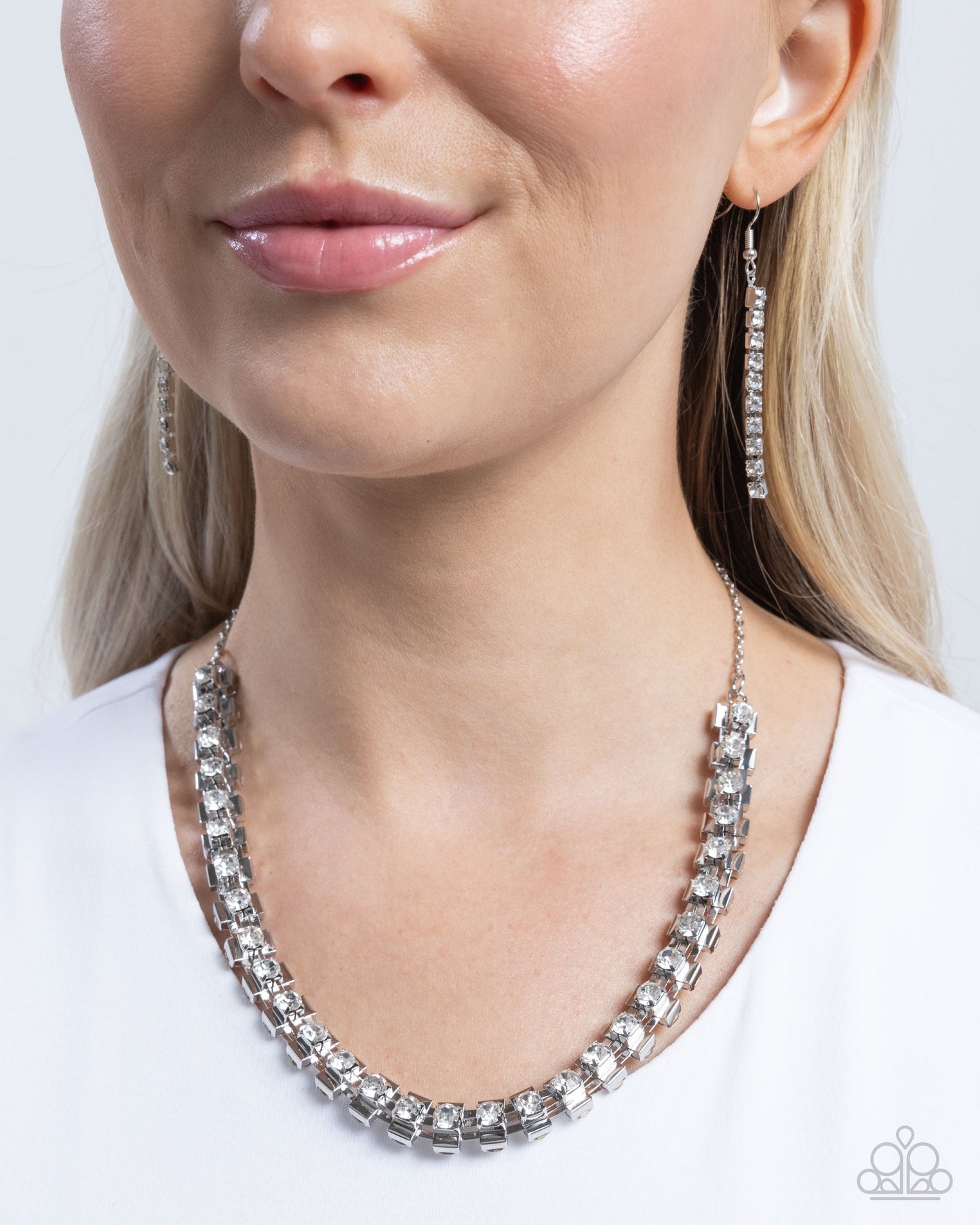 Linked Lady - White Rhinestone Necklace - Paparazzi Accessories