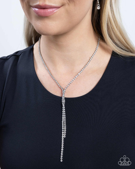 Timeless Team - White Rhinestone Chain Necklace - Paparazzi Accessories