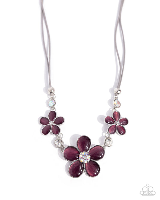 Cats Eye Calm - Purple Stone, Iridescent Rhinestone, Gray Cord Necklace - Paparazzi Accessories