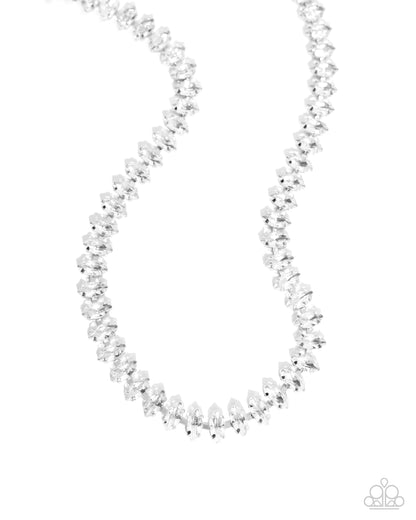 Glittery Genre - White Marquise Gem Necklace - Paparazzi Accessories