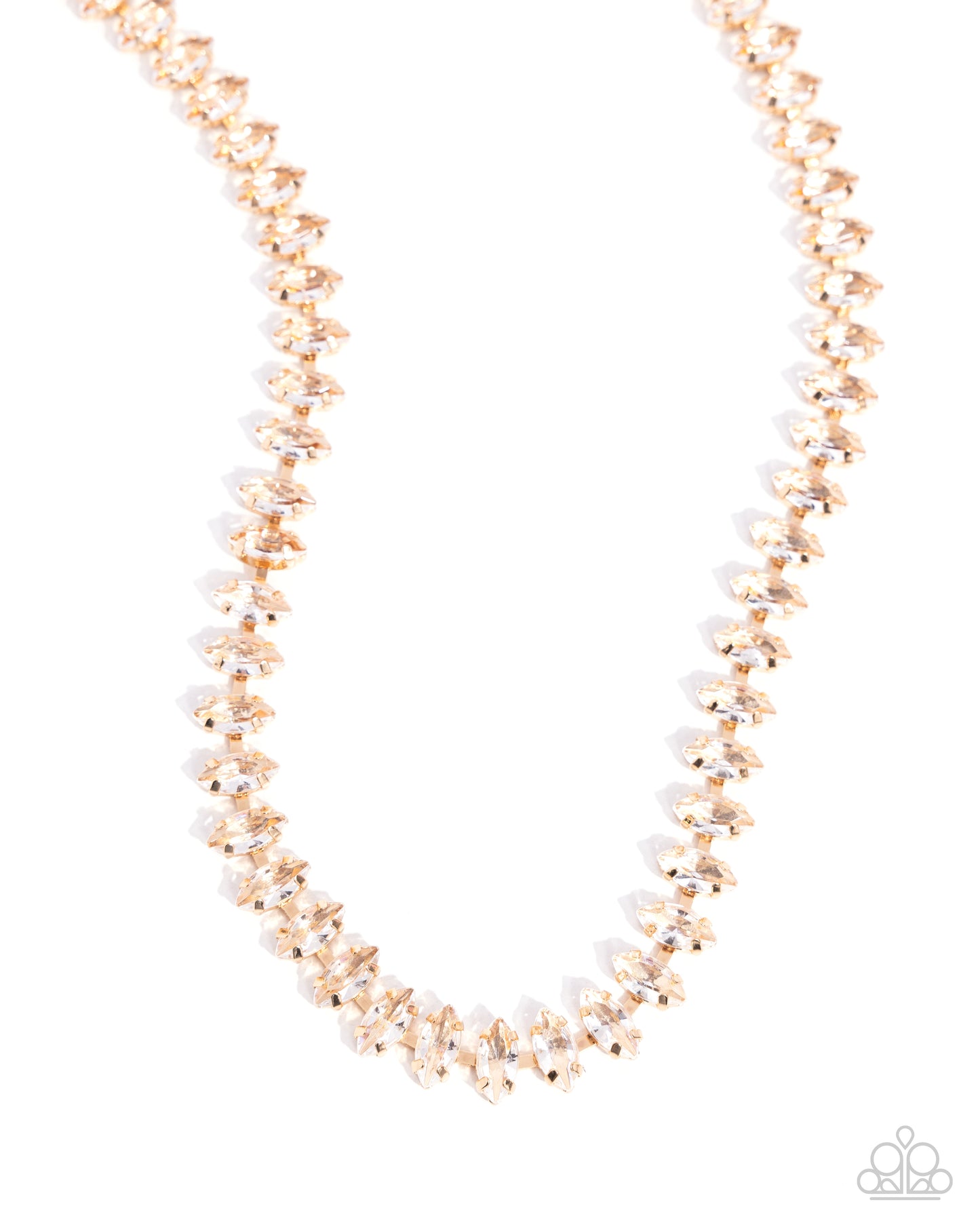 Glittery Genre - Gold & Marquise White Rhinestone Necklace - Paparazzi Accessories