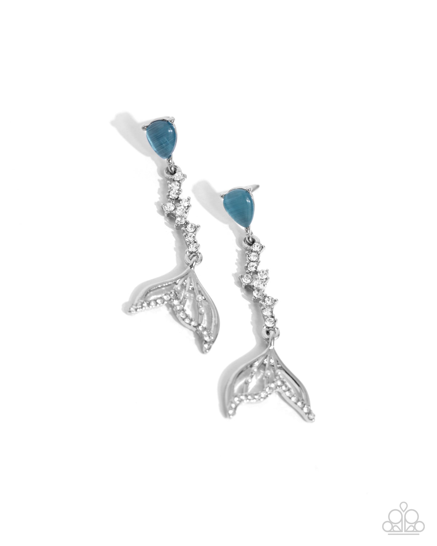 Mermaid Motivation - Blue Cat's Eye Stone Teardrop Silver Post Earrings - Paparazzi Accessories