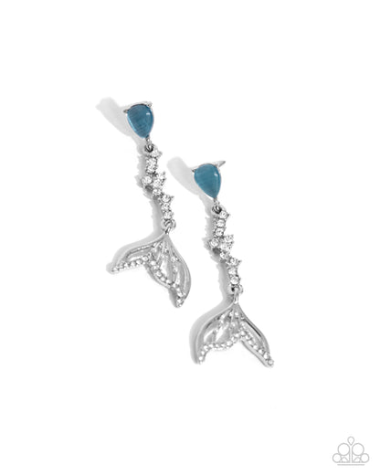 Mermaid Motivation - Blue Cat's Eye Stone Teardrop Silver Post Earrings - Paparazzi Accessories