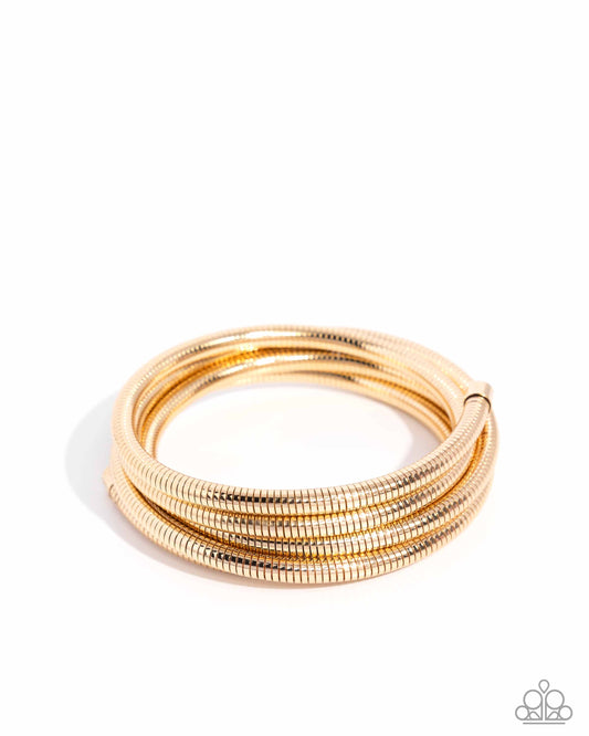 Coiled Command - Gold Herringbone Chain Coil Bracelet - Paparazzi Accessories