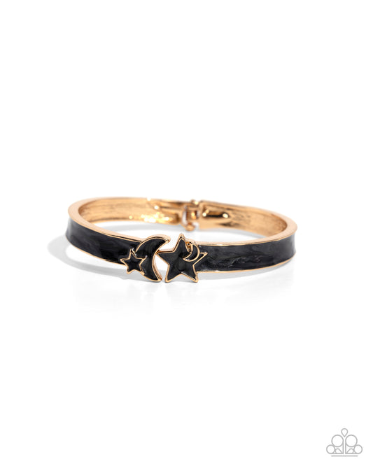 Celestial Cutie - Black Enamel, Moon and Star Gold Bracelet - Paparazzi Accessories