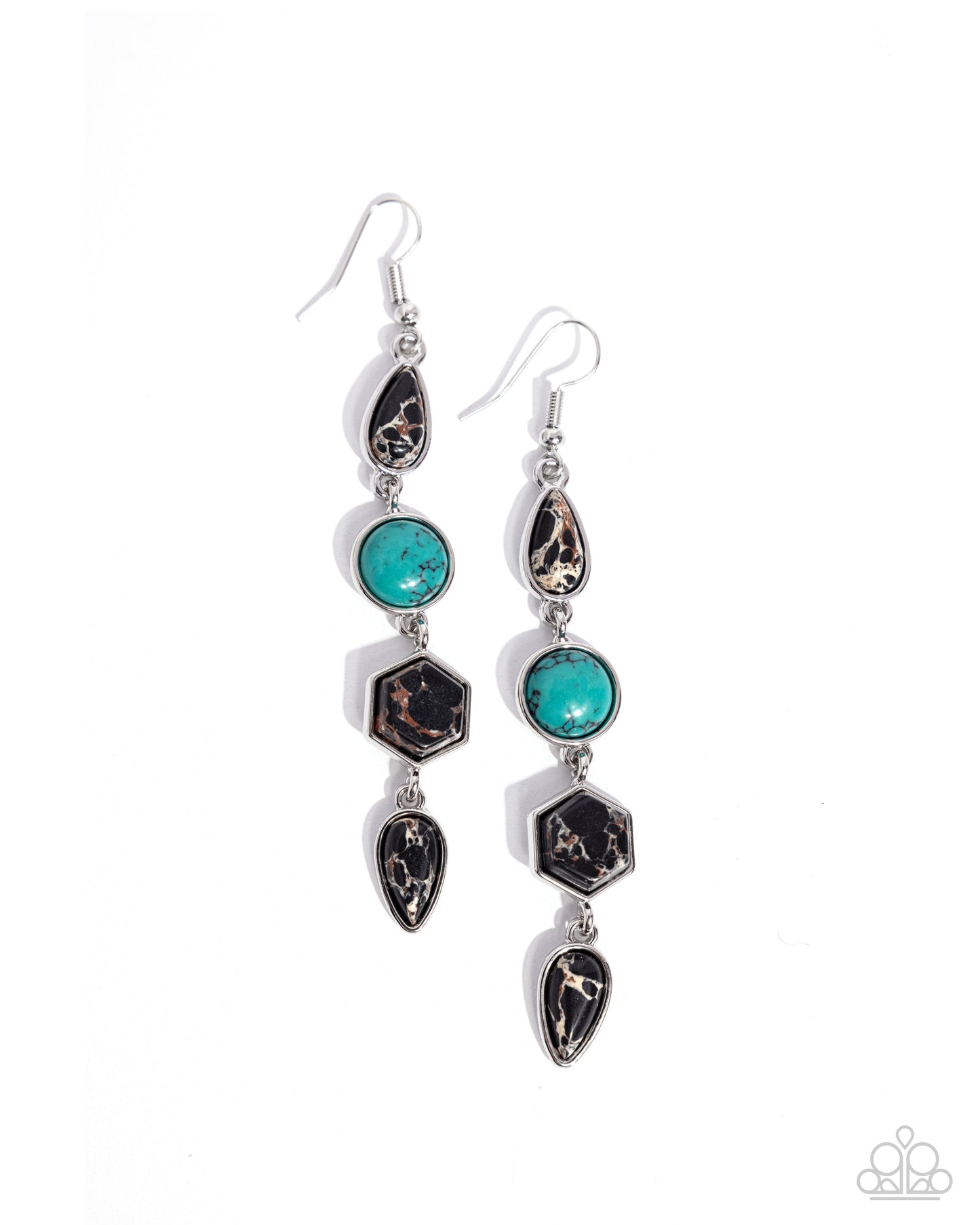 Singular Stones - Black Marbled Teardrop Fishhook Earrings - Paparazzi Accessories