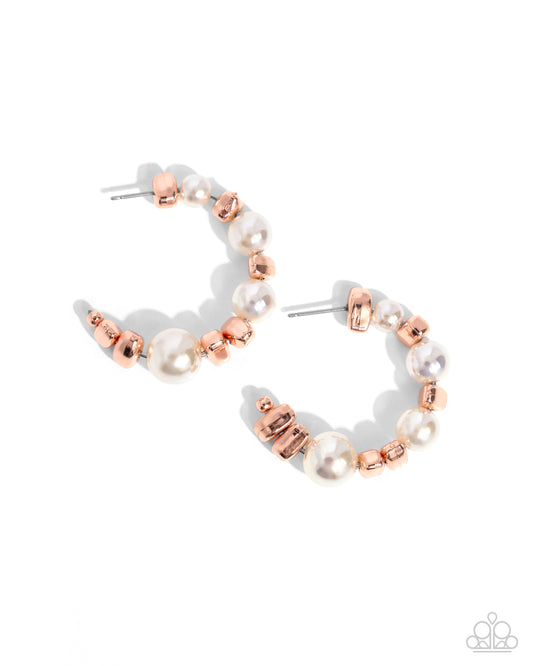 Playful Pearls - Copper Hoop Earrings - Paparazzi Accessories