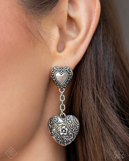 Rustic Reveal - Silver Heart Post Earrings - Paparazzi Accessories