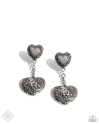 Rustic Reveal - Silver Heart Post Earrings - Paparazzi Accessories