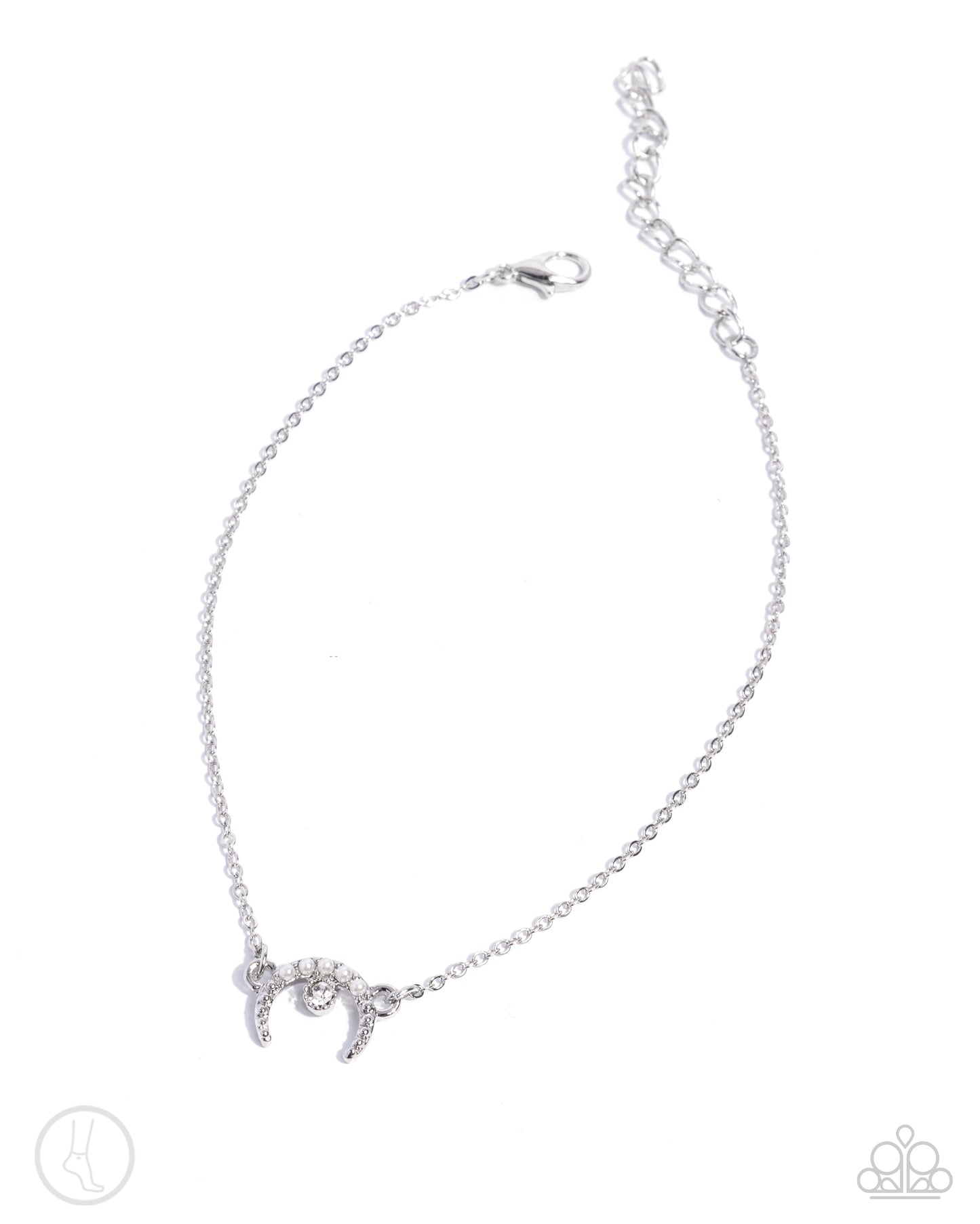 Got It Made - White Rhinestone Horseshoe Silver Clasp Anklet - Paparazzi Accessories