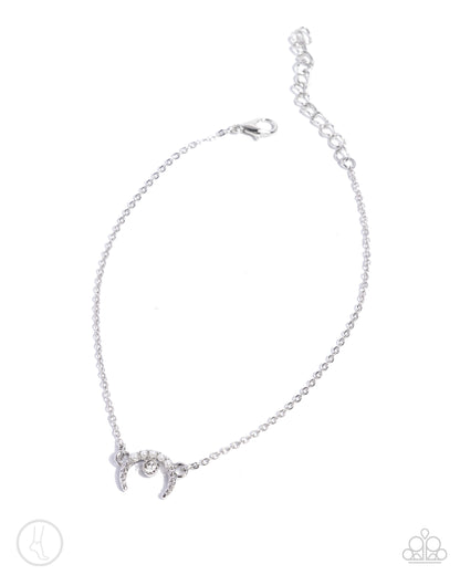 Got It Made - White Rhinestone Horseshoe Silver Clasp Anklet - Paparazzi Accessories