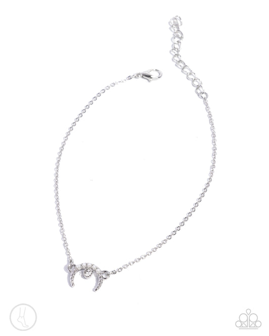Got It Made - White Rhinestone Horseshoe Silver Clasp Anklet - Paparazzi Accessories