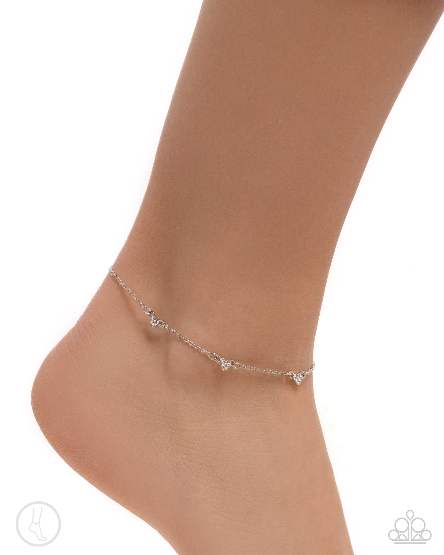Love Me Hopeless - White Rhinestone Silver Heart Clasp Anklet - Paparazzi Accessories