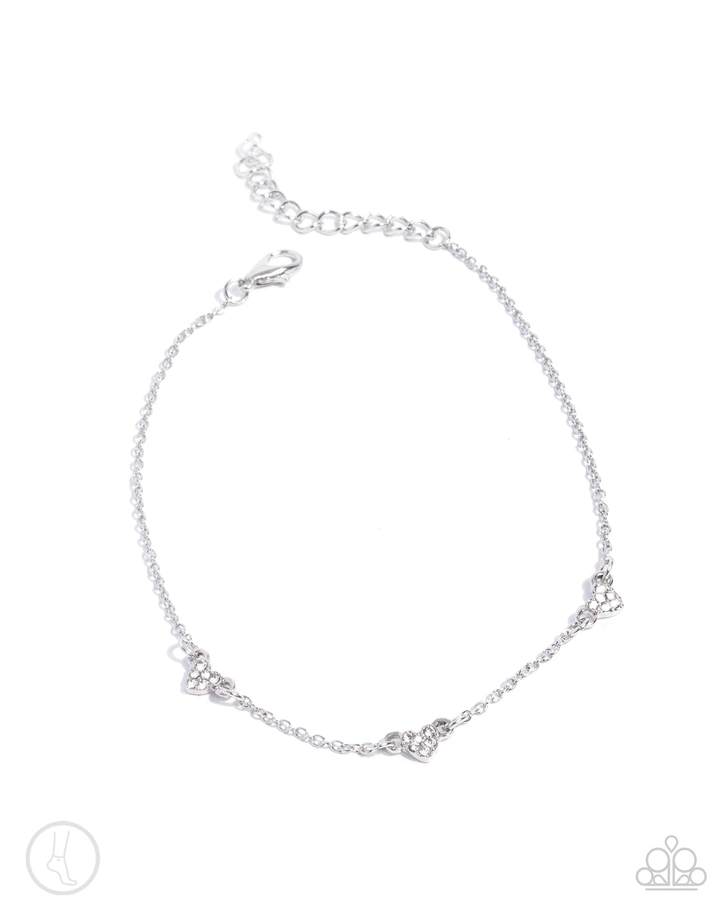 Love Me Hopeless - White Rhinestone Silver Heart Clasp Anklet - Paparazzi Accessories