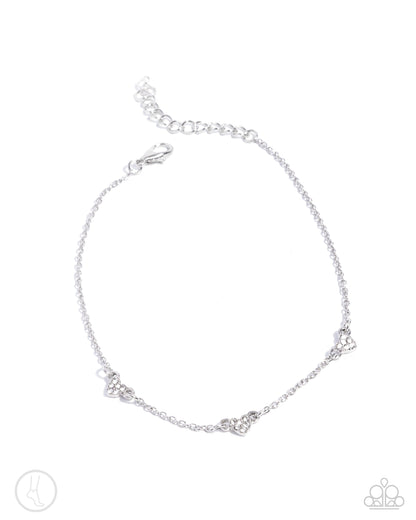 Love Me Hopeless - White Rhinestone Silver Heart Clasp Anklet - Paparazzi Accessories